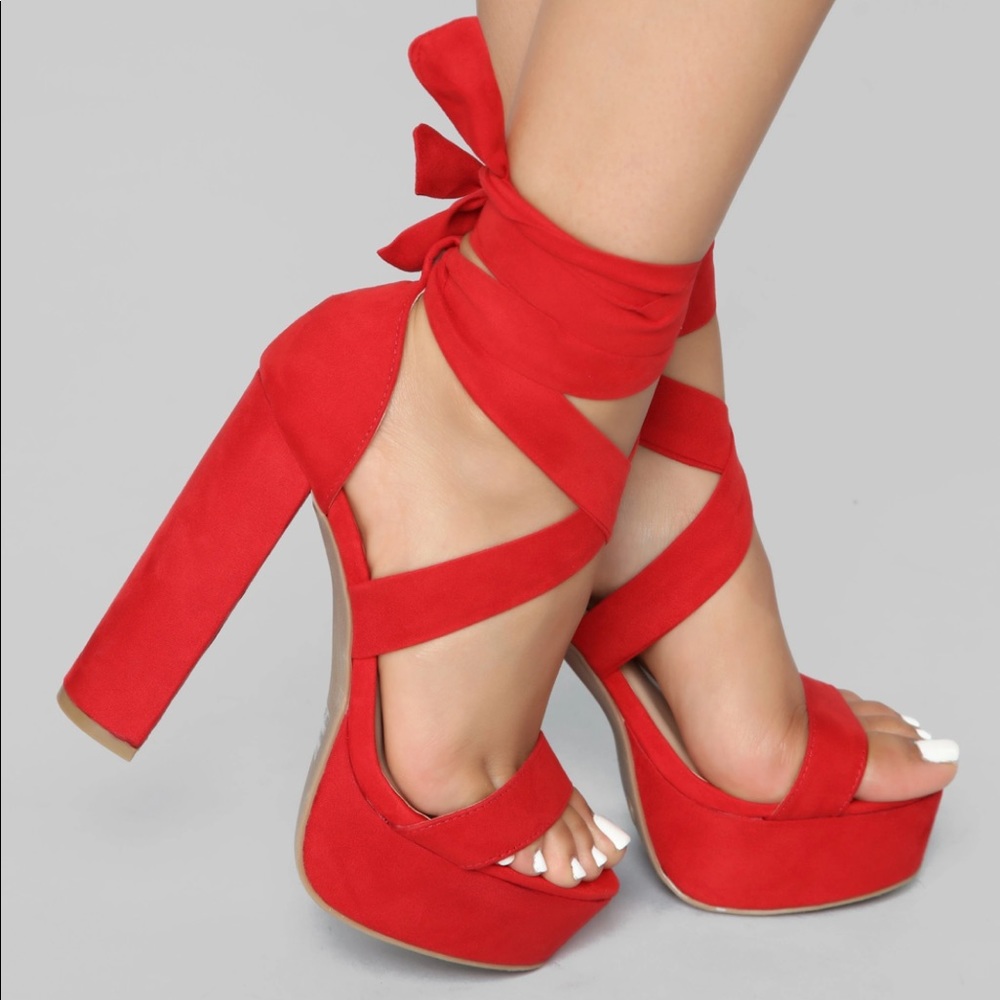 Red wrap around heels
